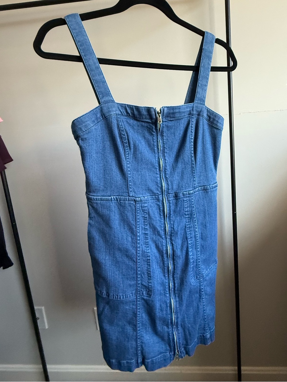 Denim Zip-Front Sleeveless Dress - Blue